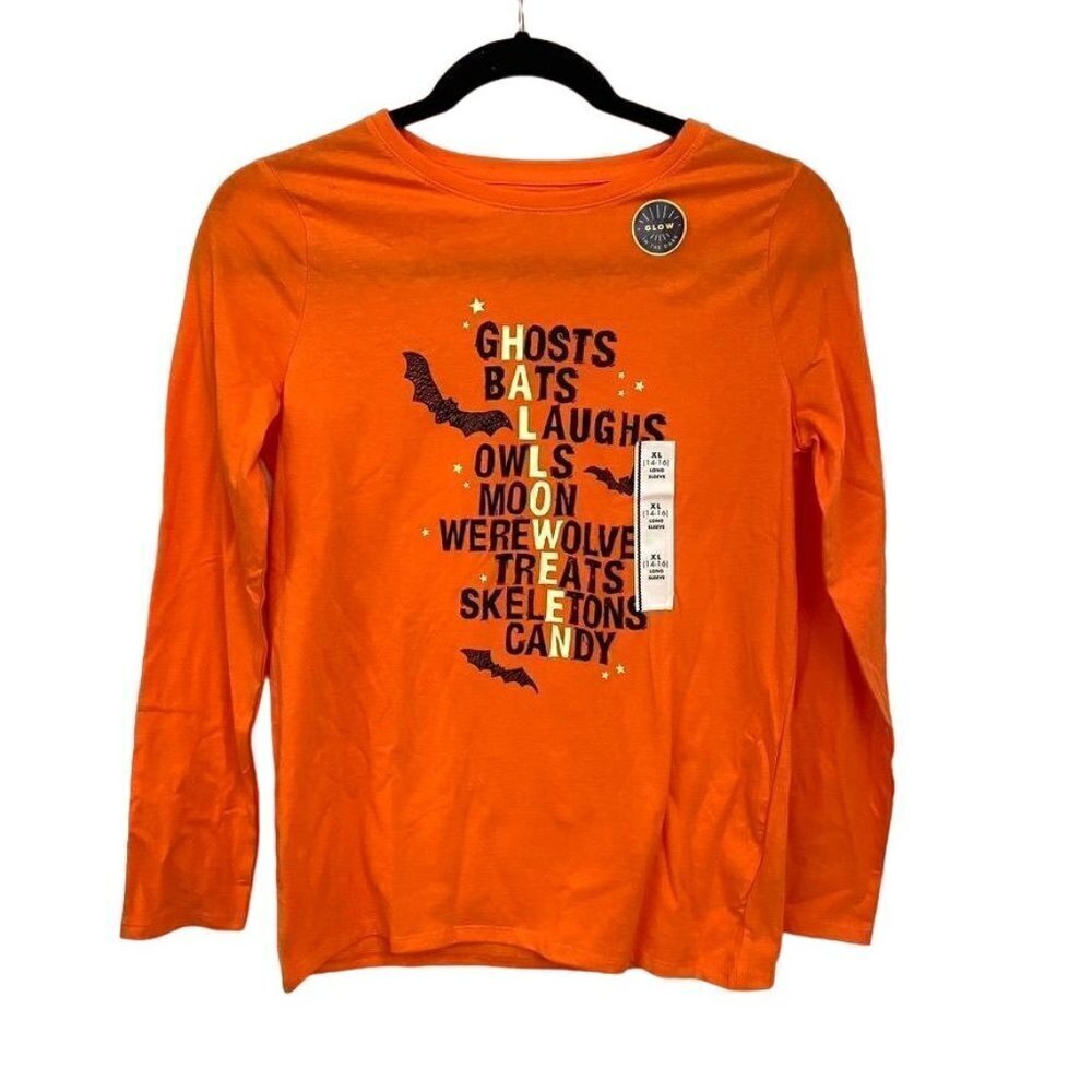Target Girls' Halloween Long Sleeve Graphic T-Shirt -Cat & Jack™ Orange XL 14/16